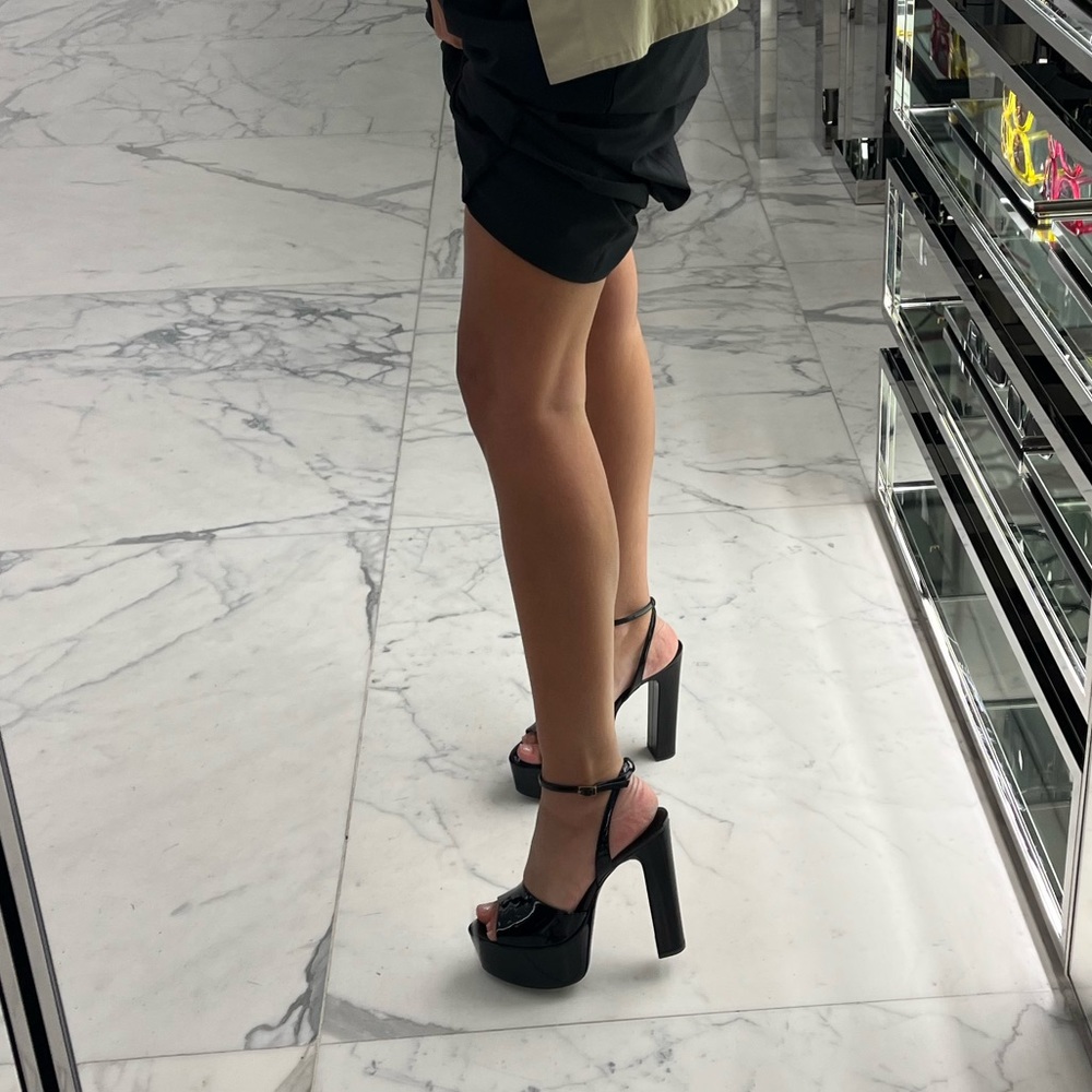 Saint Laurent black patent platform size 7. Worn once for an hour.